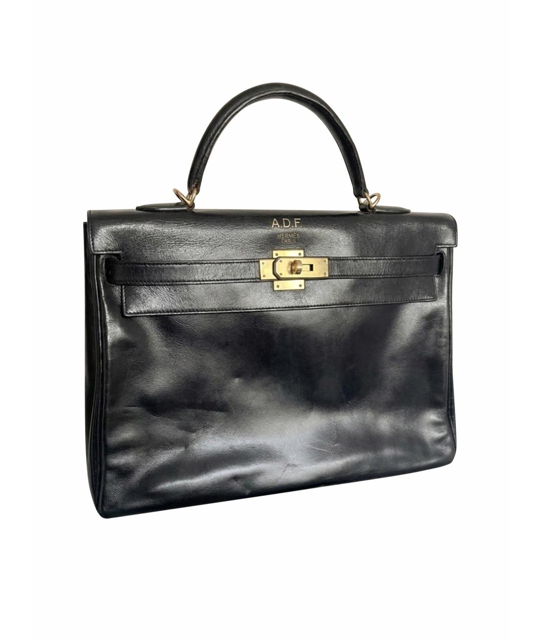 HERMES Черная кожаная сумка с короткими ручками, фото 1