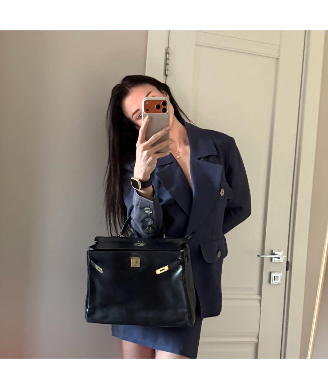 HERMES Черная кожаная сумка с короткими ручками, фото 2