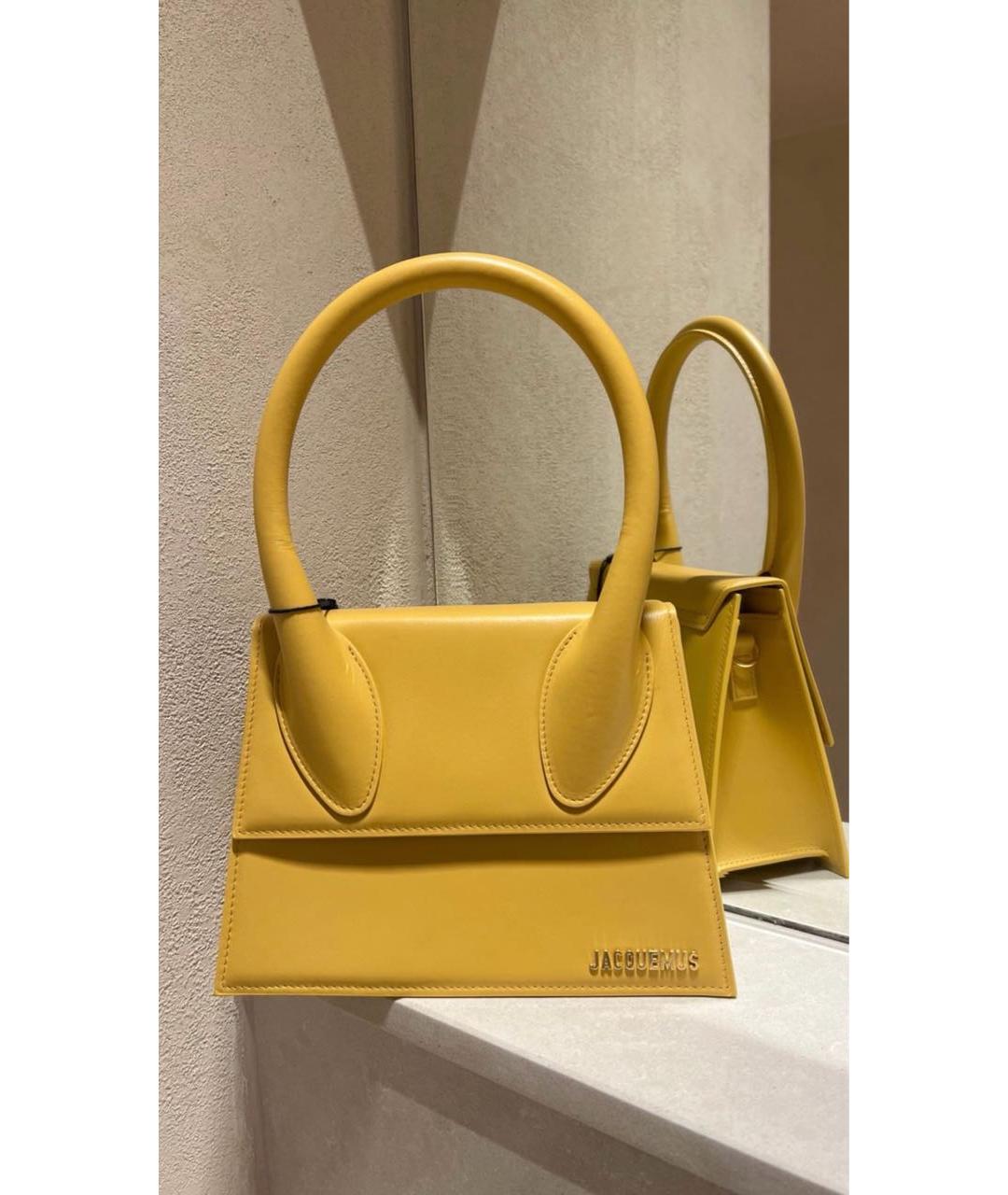 JACQUEMUS Желтая кожаная сумка с короткими ручками, фото 7
