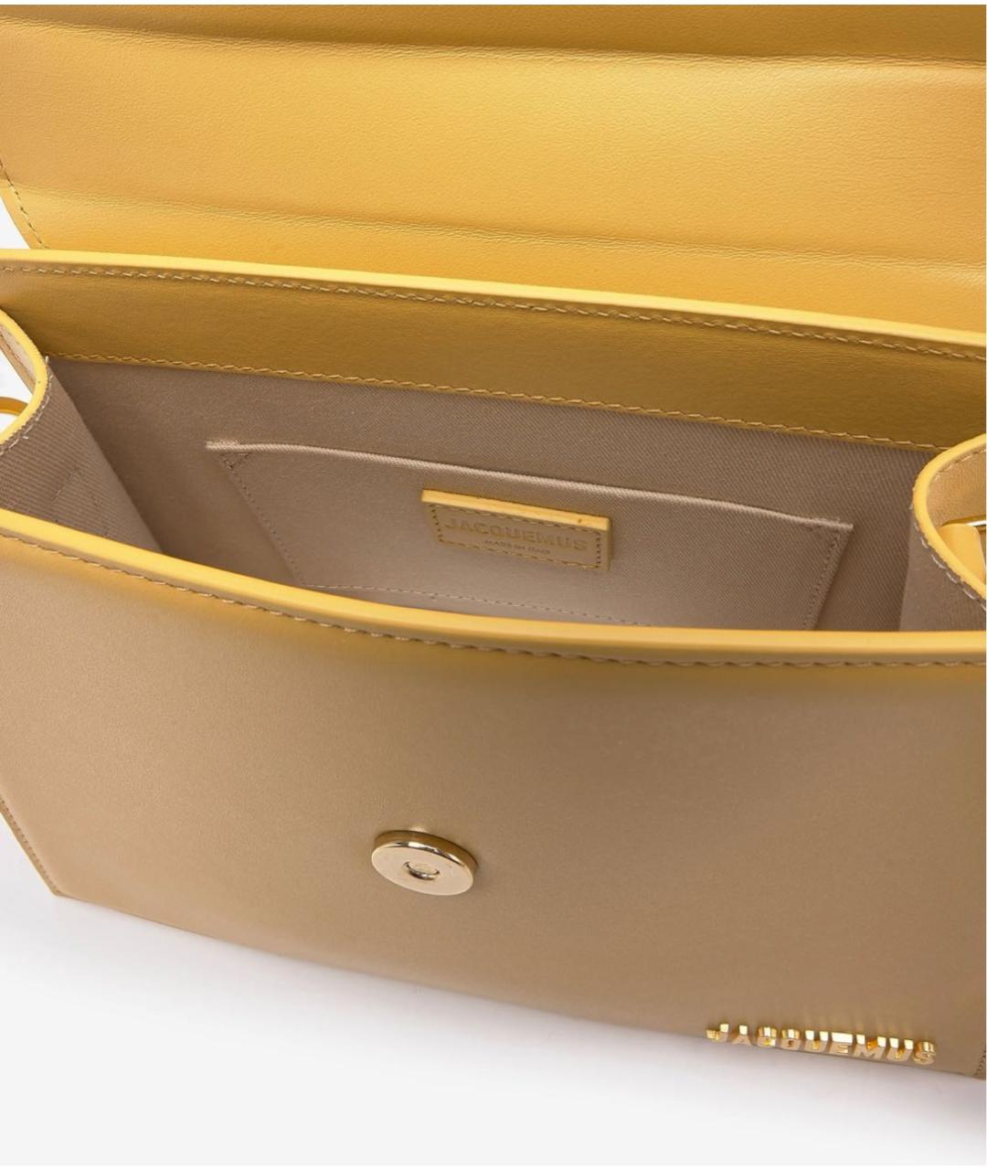 JACQUEMUS Желтая кожаная сумка с короткими ручками, фото 5