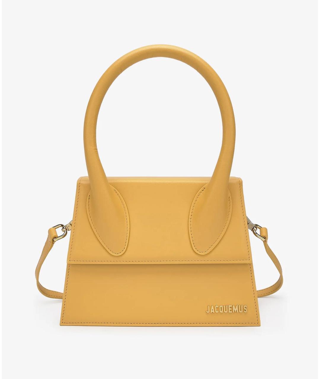 JACQUEMUS Желтая кожаная сумка с короткими ручками, фото 8