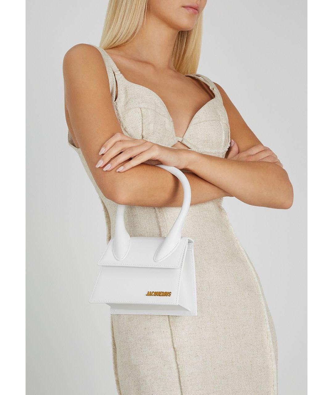 JACQUEMUS Белая кожаная сумка с короткими ручками, фото 5