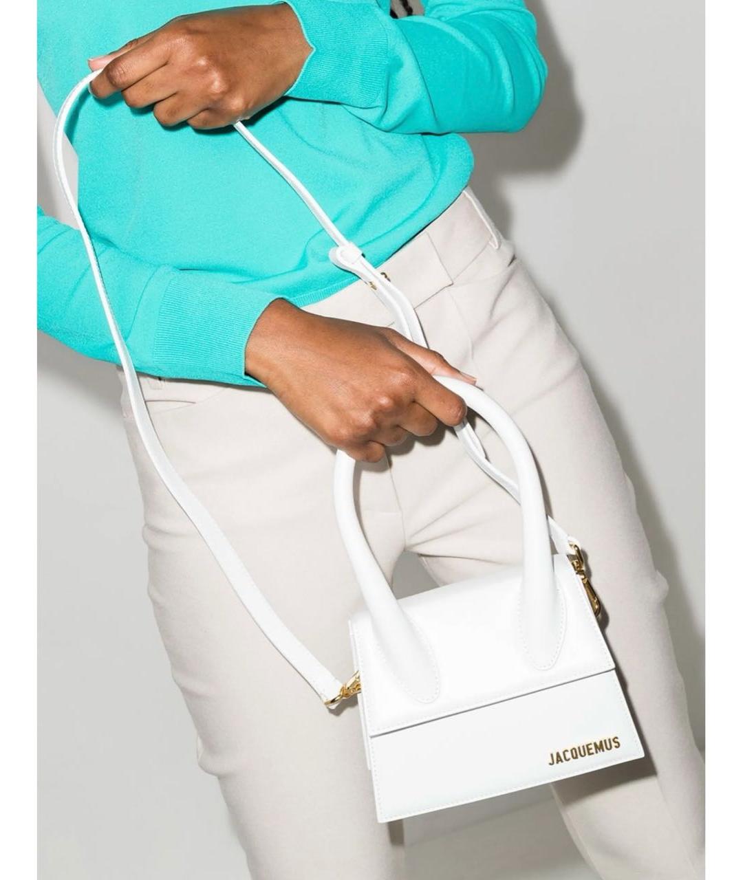 JACQUEMUS Белая кожаная сумка с короткими ручками, фото 4