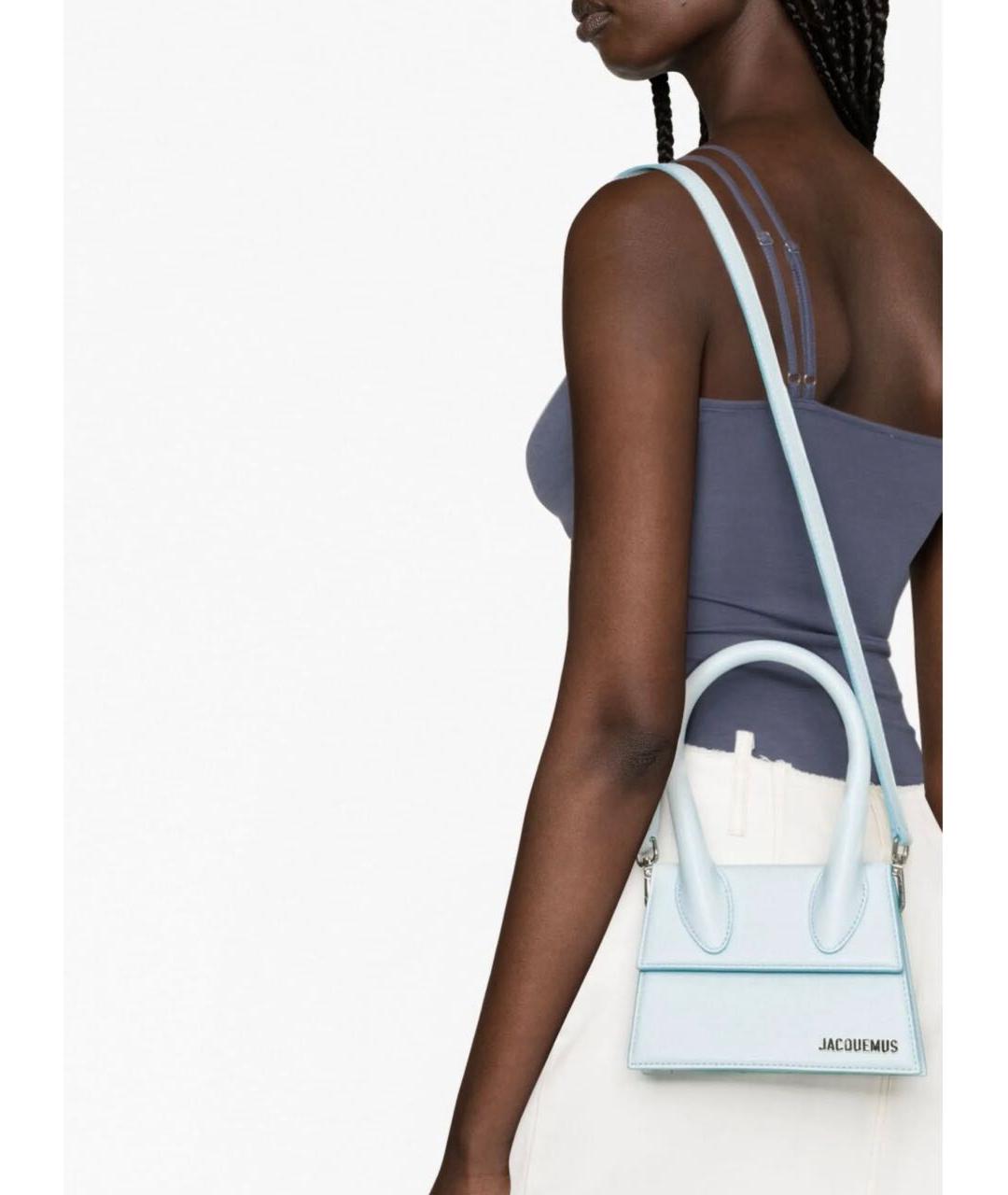 JACQUEMUS Голубая кожаная сумка с короткими ручками, фото 5