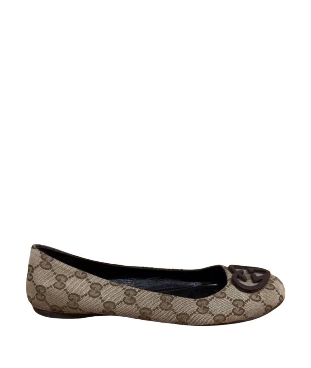 GUCCI Бежевые текстильные балетки, фото 1