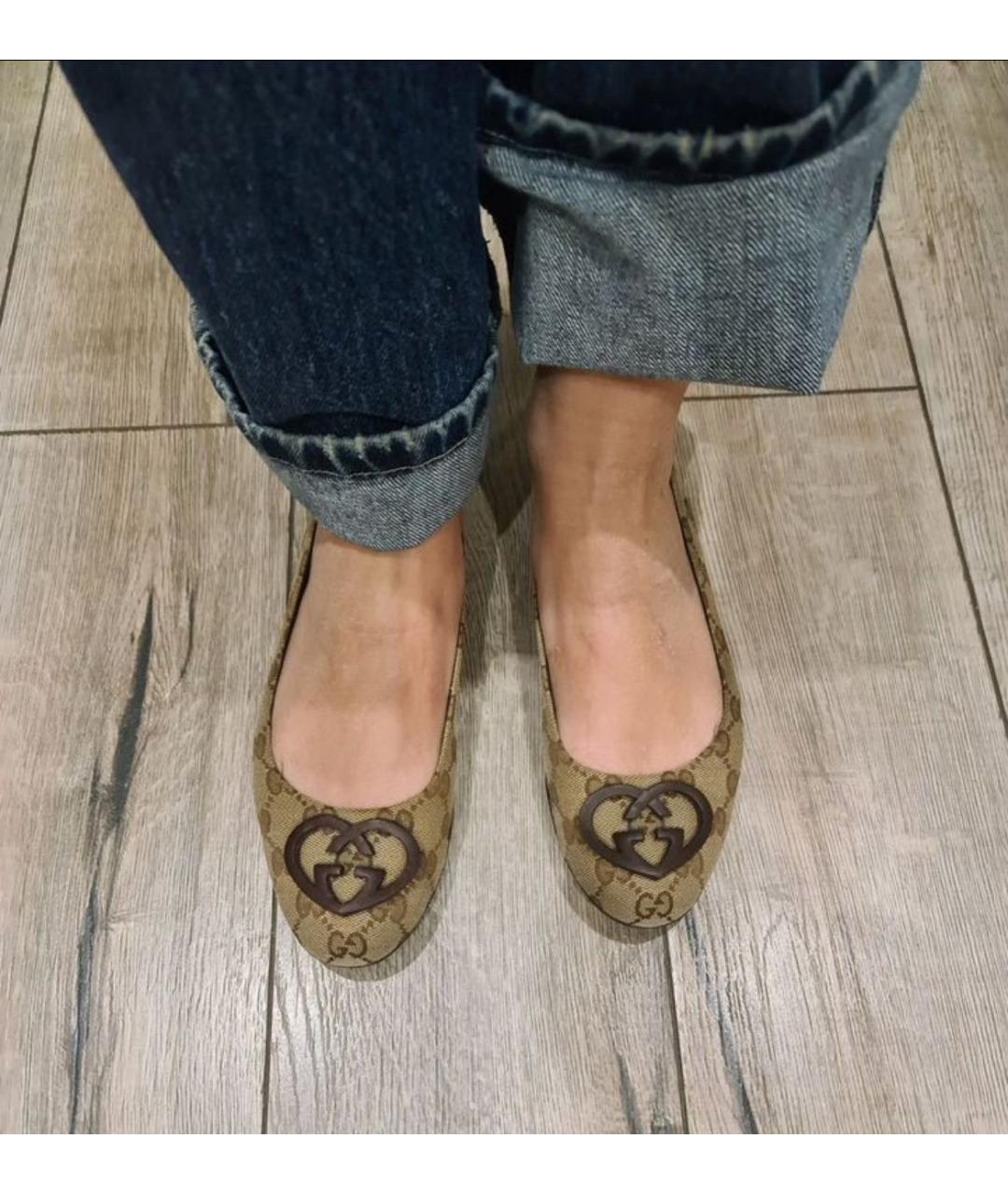 GUCCI Бежевые текстильные балетки, фото 2