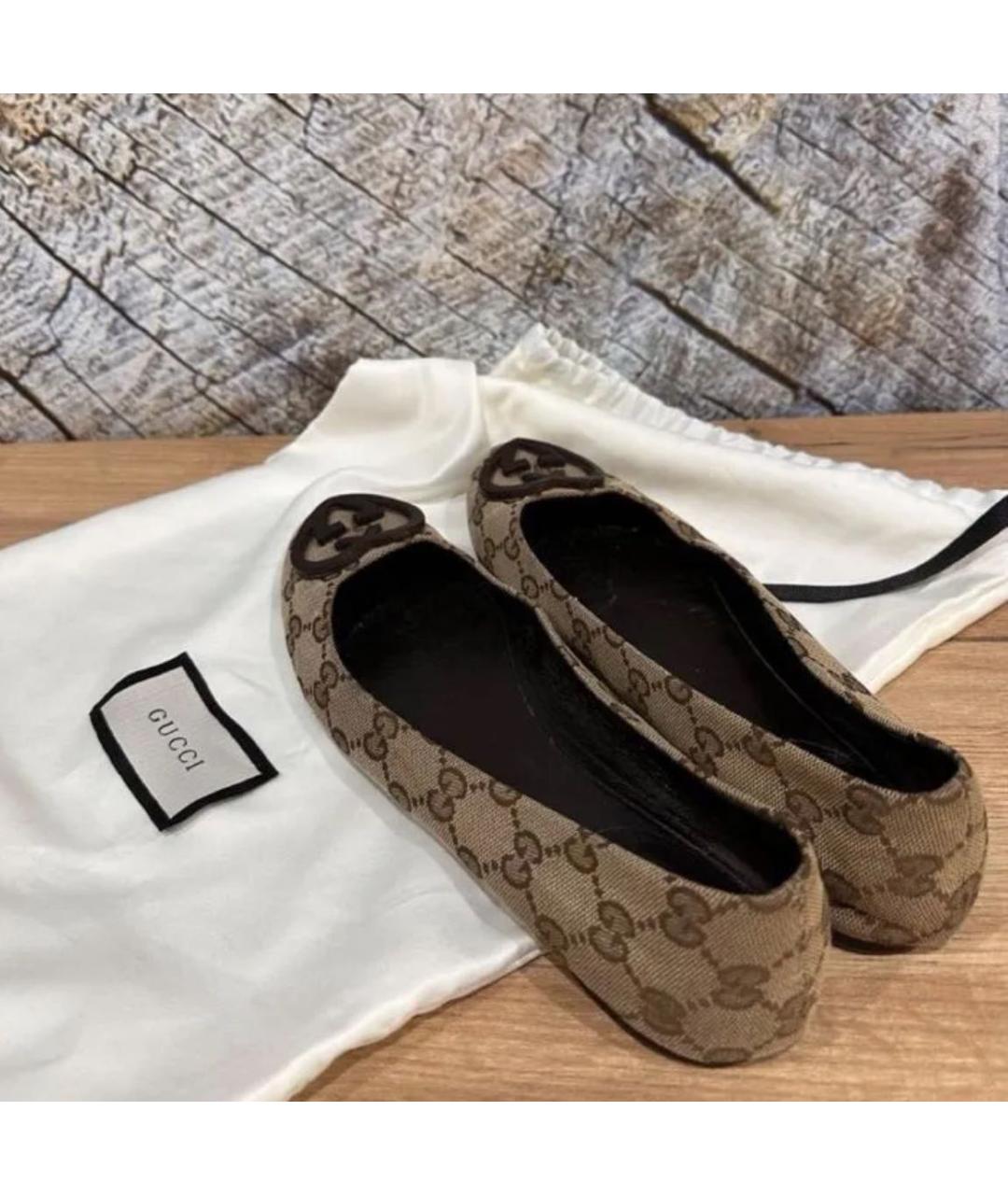 GUCCI Бежевые текстильные балетки, фото 5