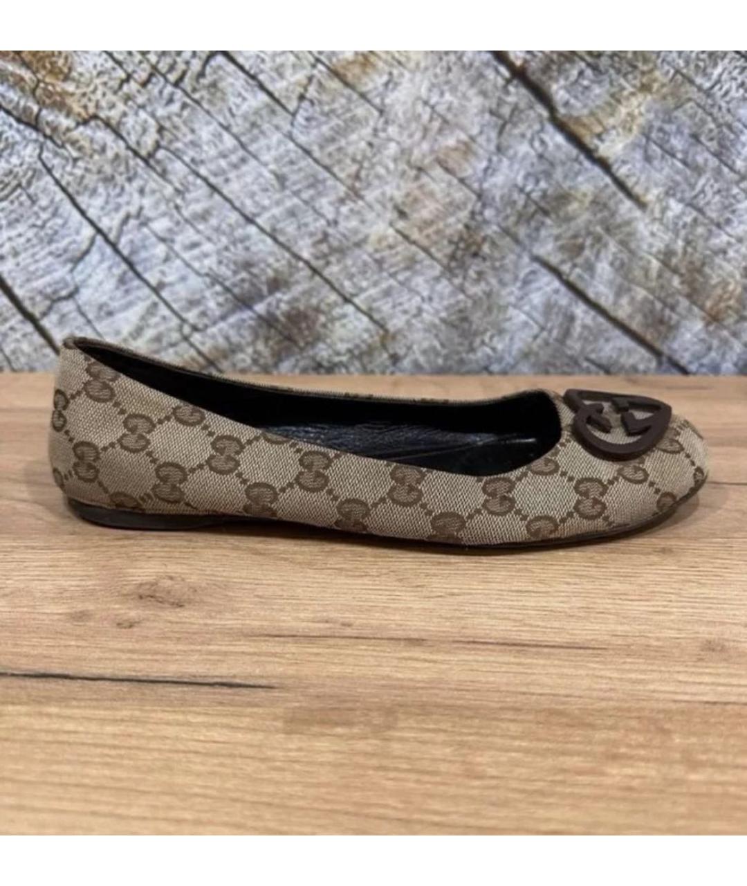 GUCCI Бежевые текстильные балетки, фото 8