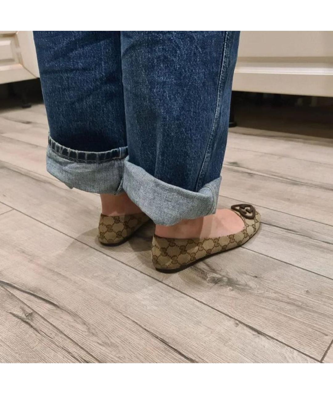 GUCCI Бежевые текстильные балетки, фото 3