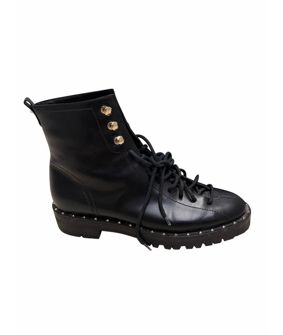 VALENTINO Черные кожаные ботинки, фото 1