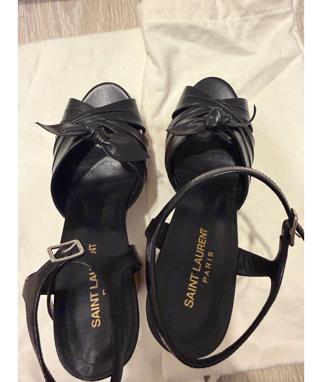 SAINT LAURENT Черные кожаные босоножки, фото 3