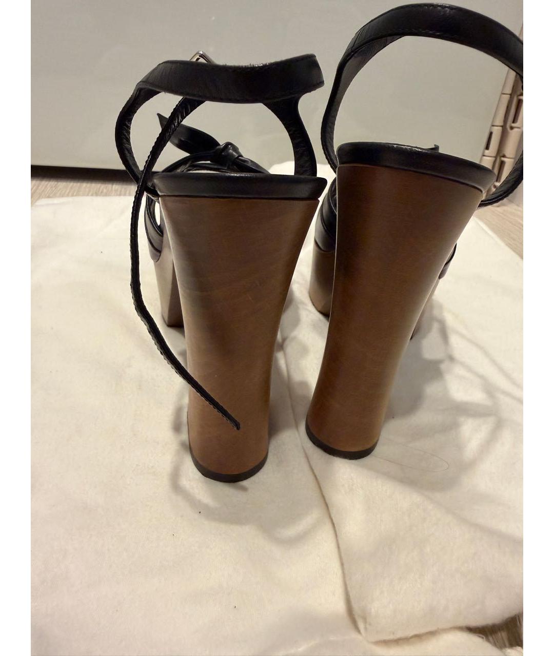 SAINT LAURENT Черные кожаные босоножки, фото 4