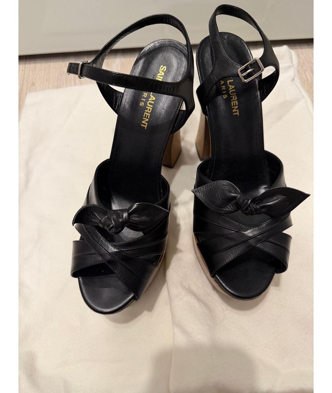 SAINT LAURENT Черные кожаные босоножки, фото 2