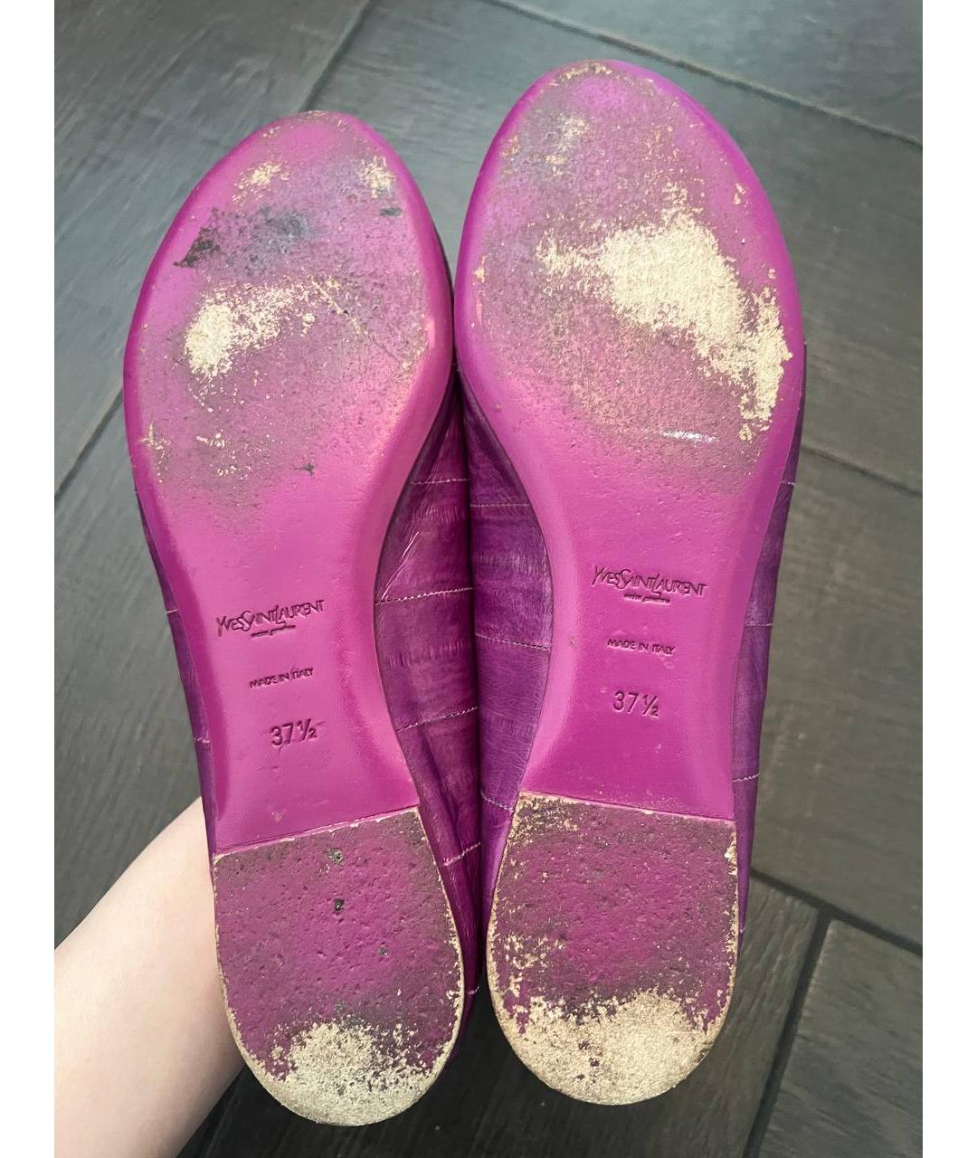 SAINT LAURENT Фуксия балетки из лакированной кожи, фото 5