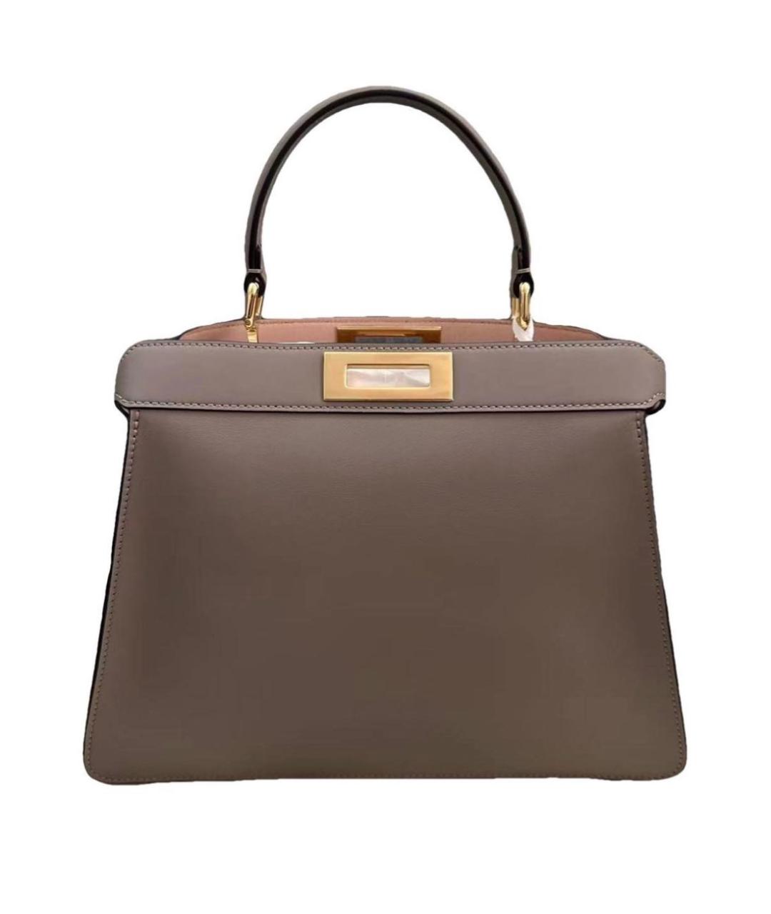 FENDI Серая кожаная сумка с короткими ручками, фото 1