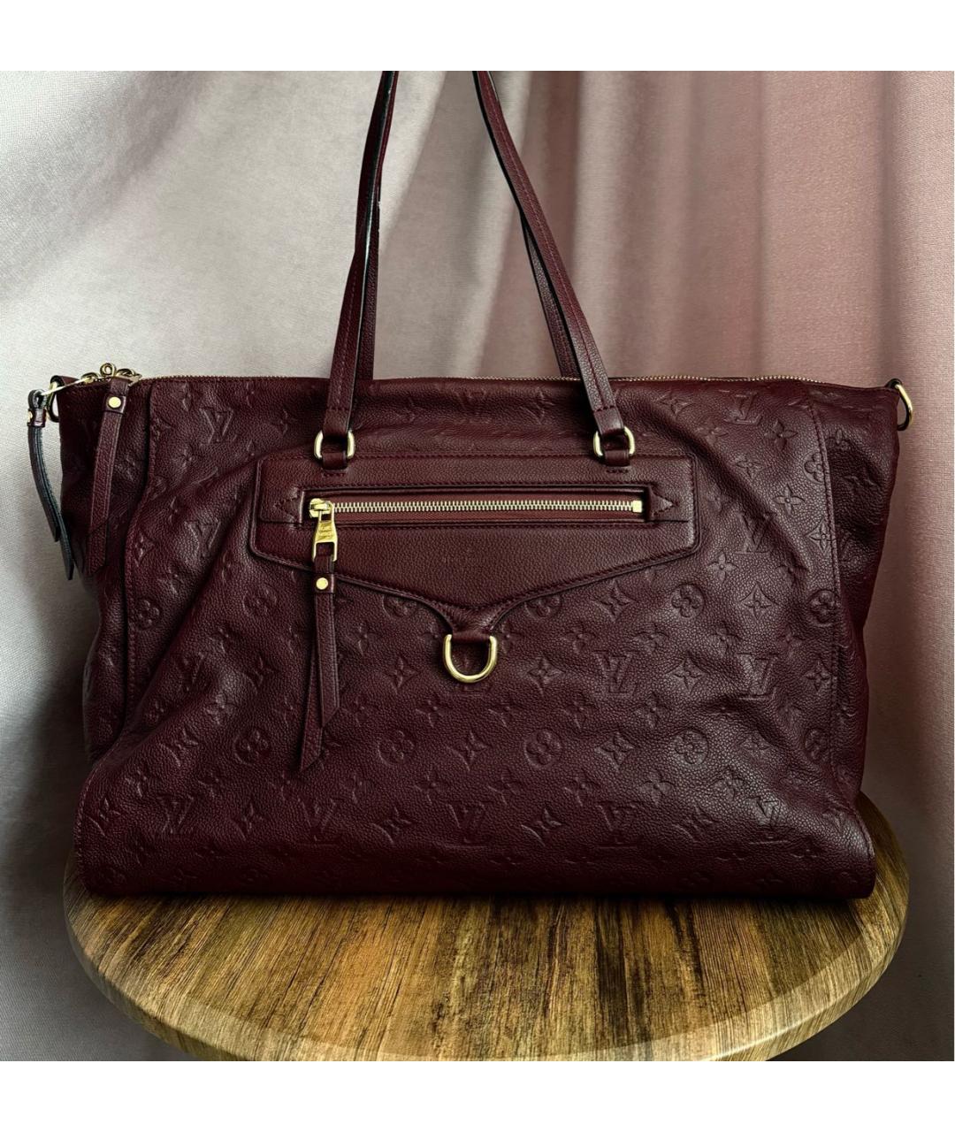 LOUIS VUITTON Бордовая кожаная сумка тоут, фото 2