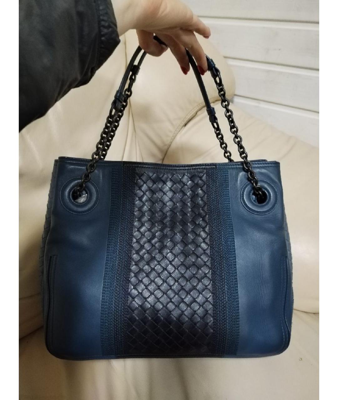 BOTTEGA VENETA Синяя кожаная сумка через плечо, фото 10
