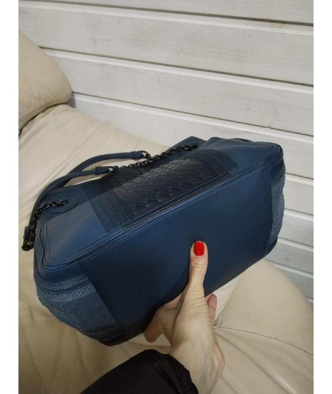 BOTTEGA VENETA Синяя кожаная сумка через плечо, фото 4