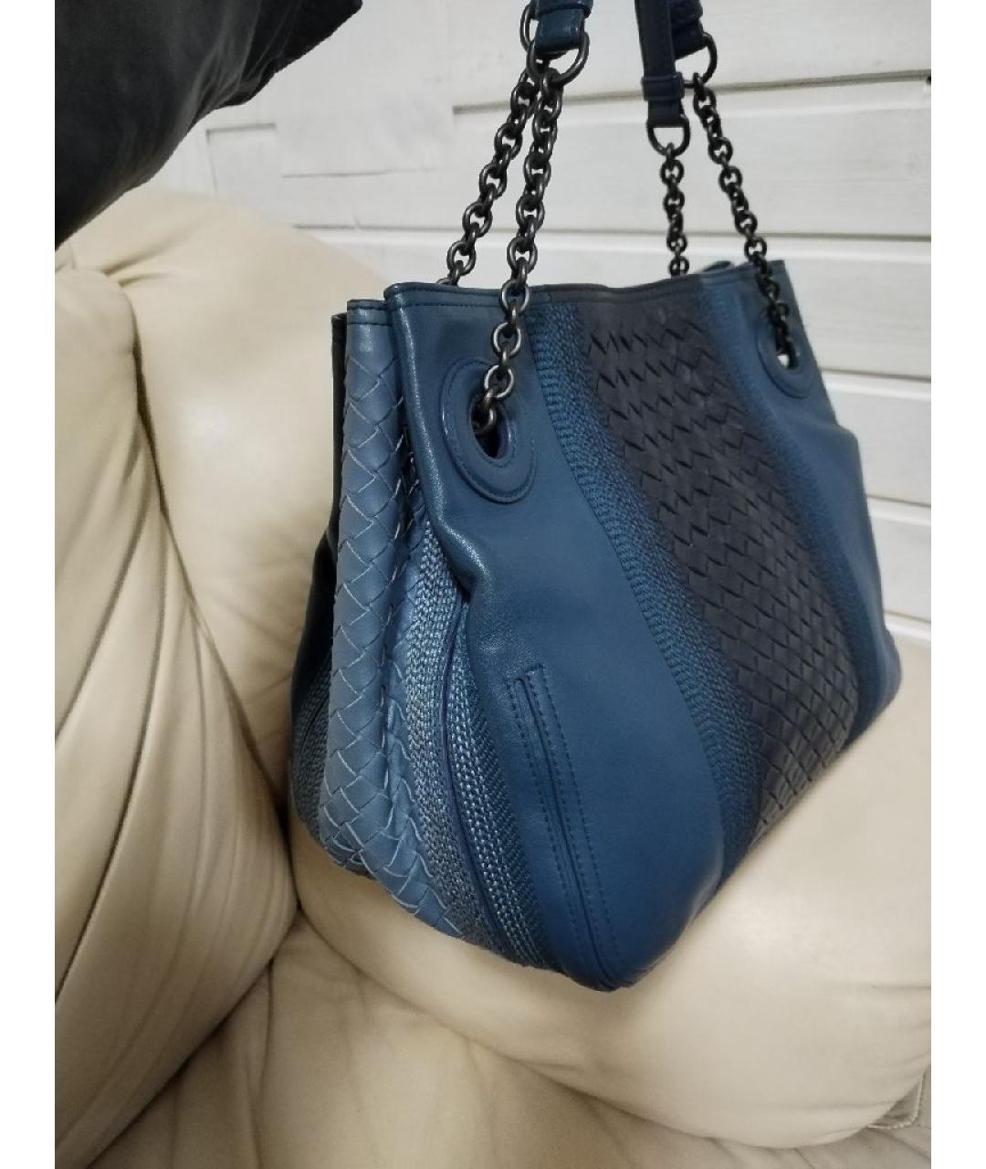 BOTTEGA VENETA Синяя кожаная сумка через плечо, фото 5