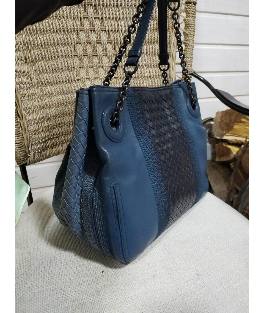 BOTTEGA VENETA Синяя кожаная сумка через плечо, фото 2