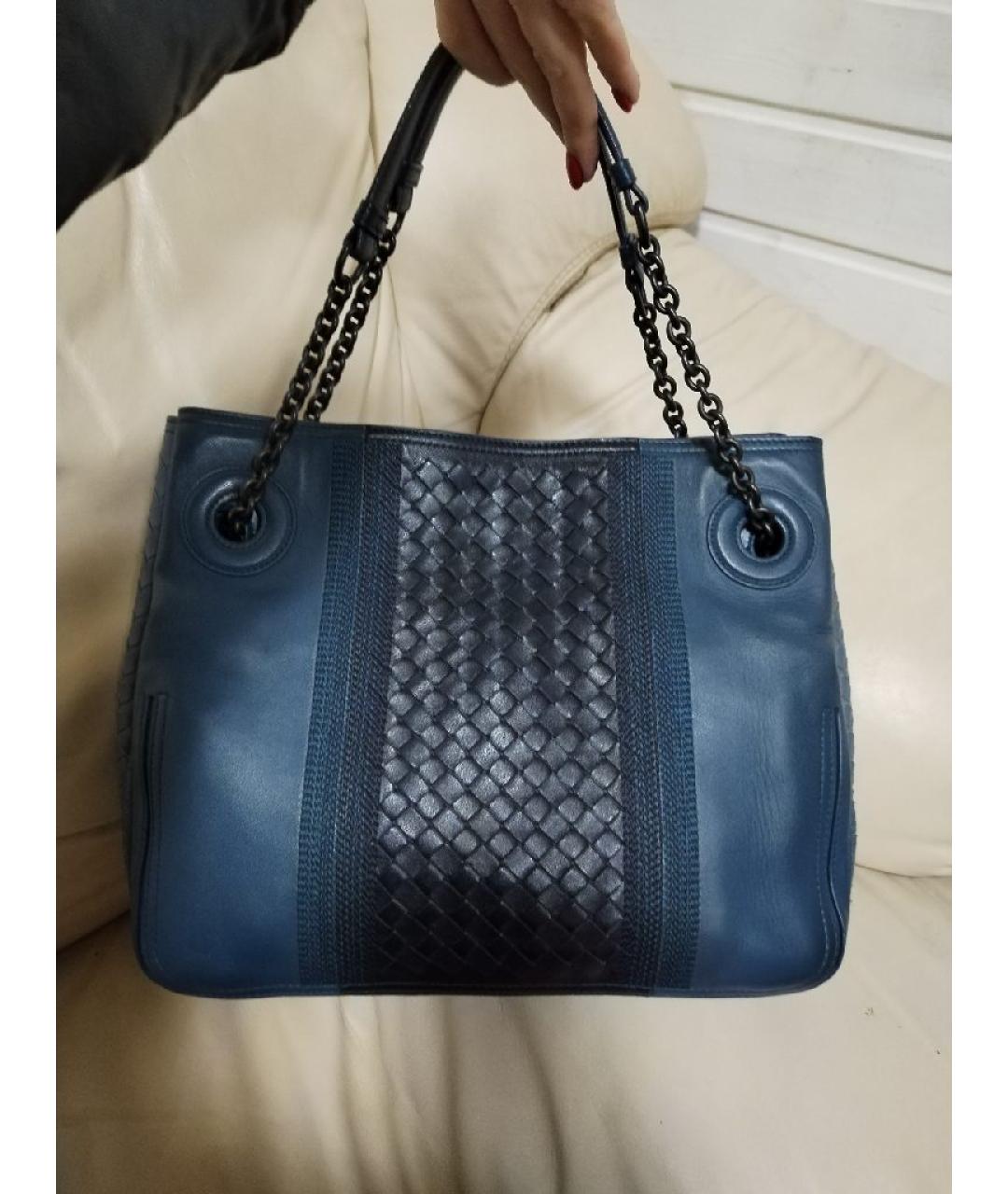 BOTTEGA VENETA Синяя кожаная сумка через плечо, фото 3