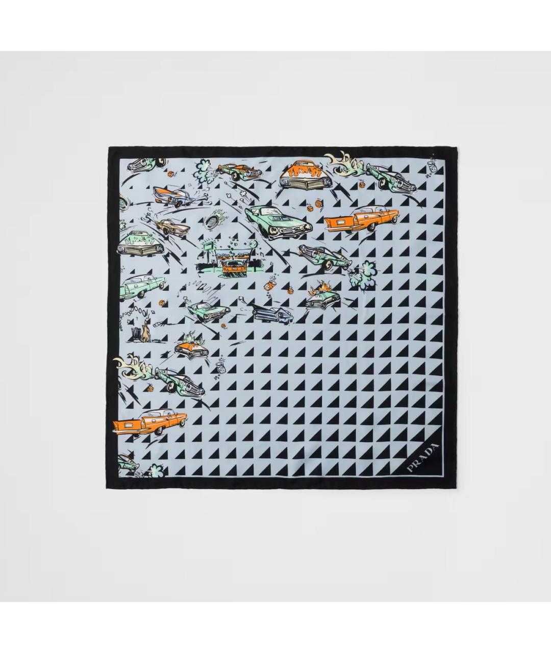 PRADA Голубой шелковый шарф, фото 4