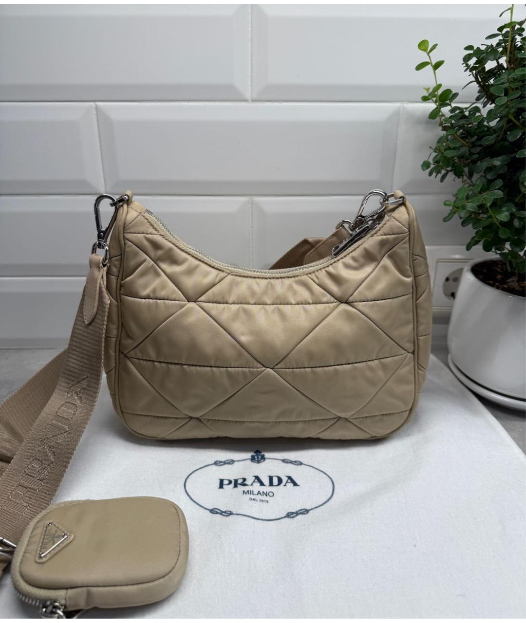 PRADA Бежевая тканевая сумка через плечо, фото 3