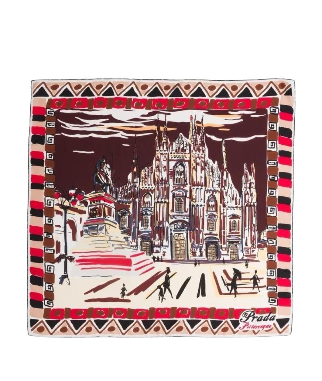 PRADA Бордовый шелковый платок, фото 1