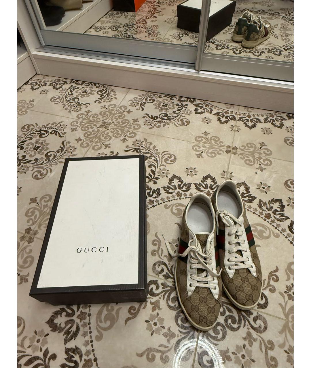 GUCCI Бежевые текстильные кеды, фото 5