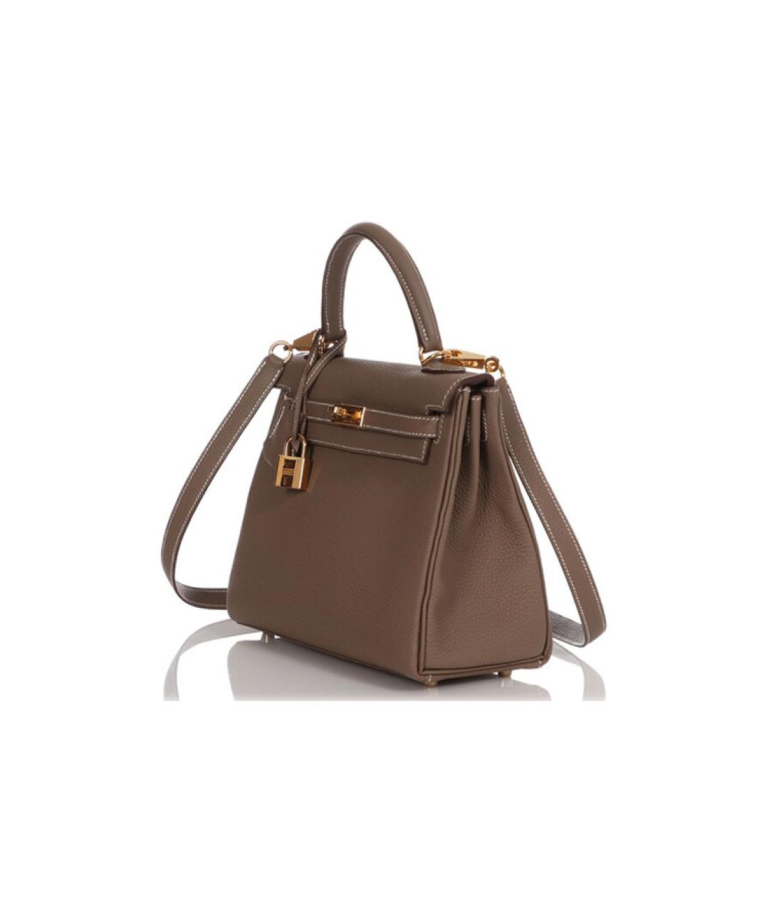 HERMES Коричневая кожаная сумка с короткими ручками, фото 2