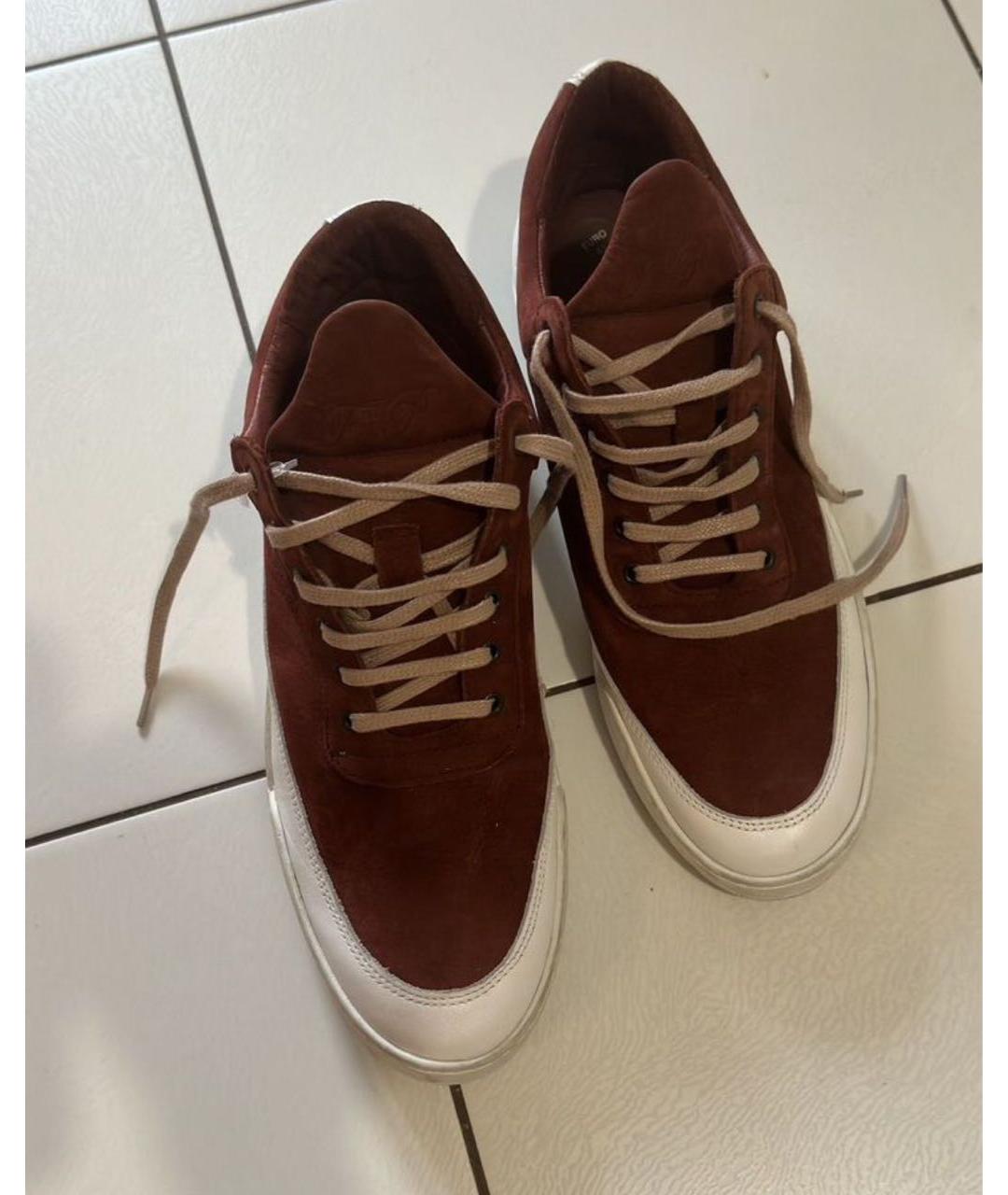 Filling pieces Бордовые кожаные низкие кроссовки / кеды, фото 2