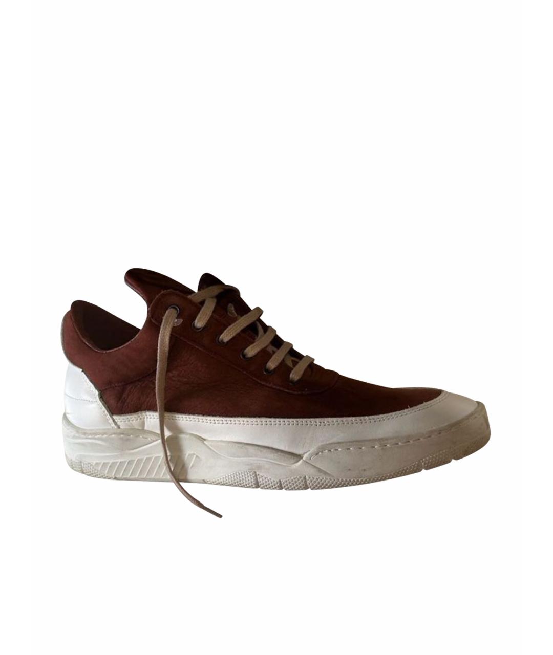 Filling pieces Бордовые кожаные низкие кроссовки / кеды, фото 1