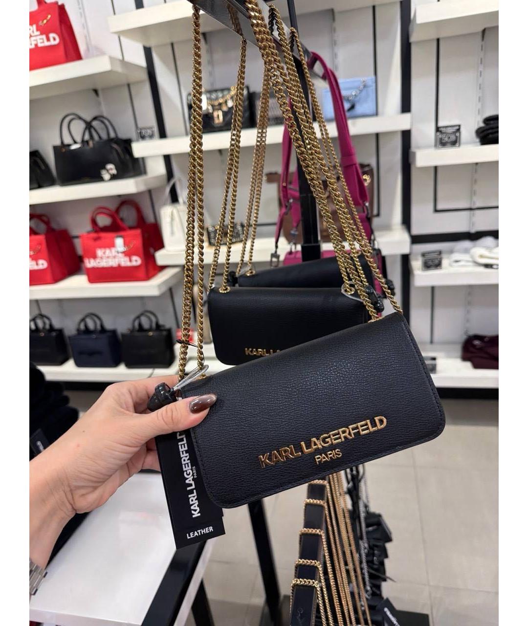 KARL LAGERFELD Черная кожаная сумка через плечо, фото 6