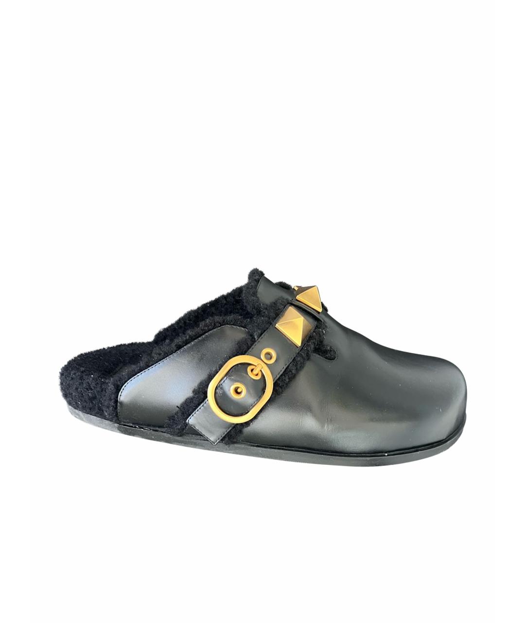 VALENTINO Черные кожаные мюли, фото 1