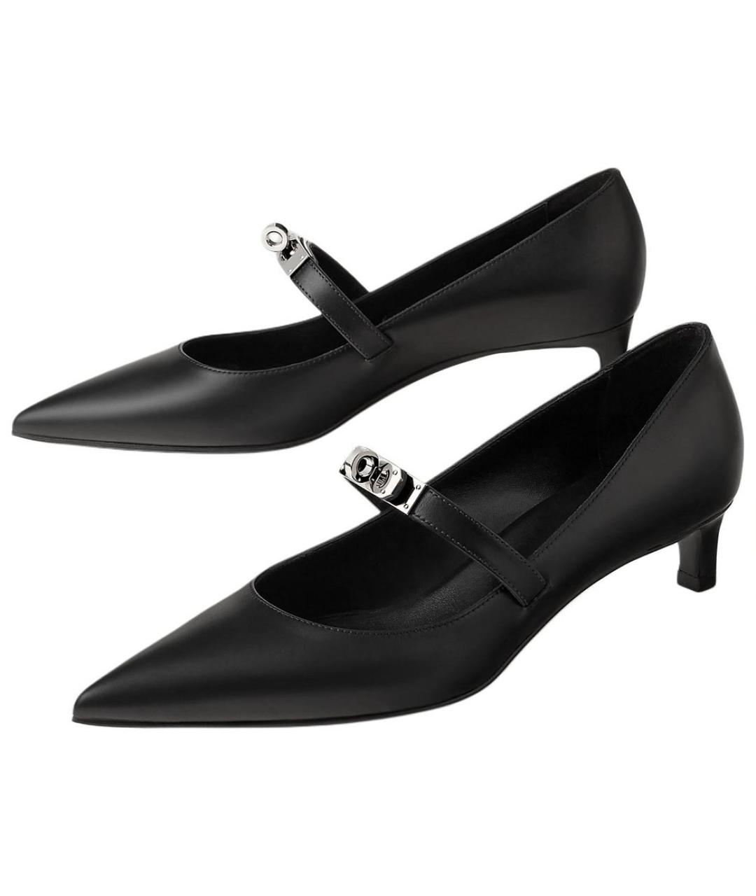 HERMES Черные кожаные туфли, фото 5