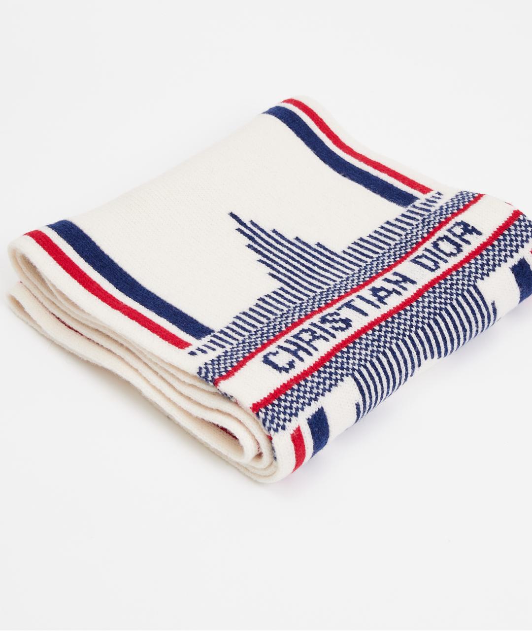 CHRISTIAN DIOR Белый шерстяной шарф, фото 5