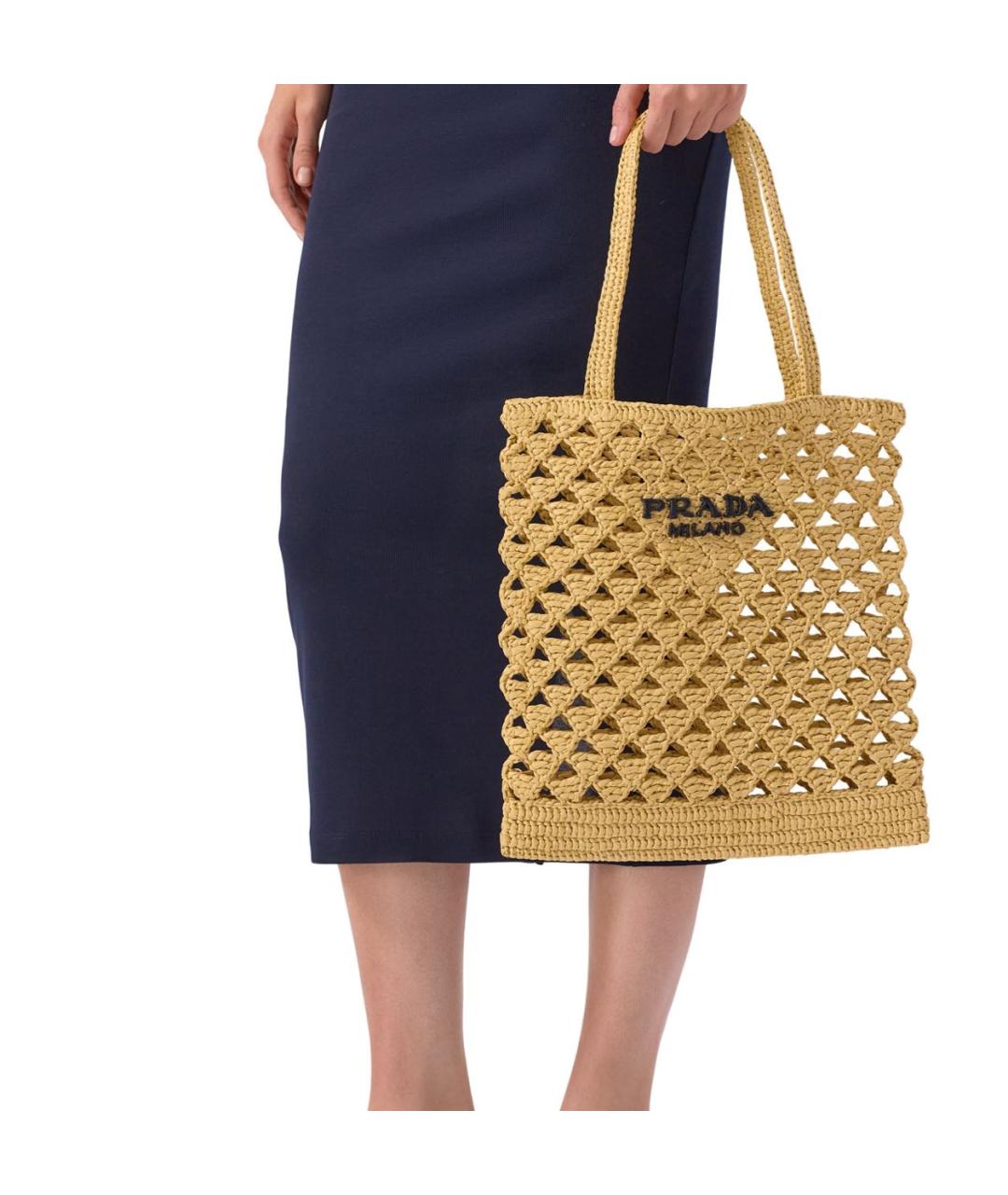 PRADA Бежевая пелетеная пляжная сумка, фото 4