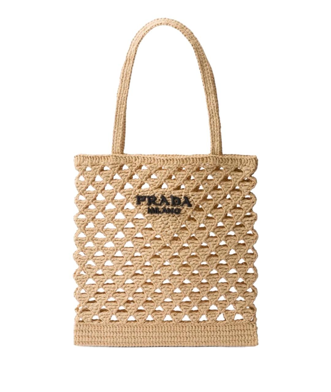 PRADA Бежевая пелетеная пляжная сумка, фото 1