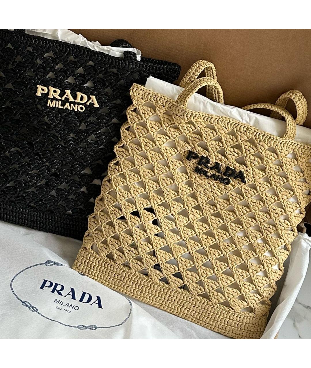PRADA Бежевая пелетеная пляжная сумка, фото 3
