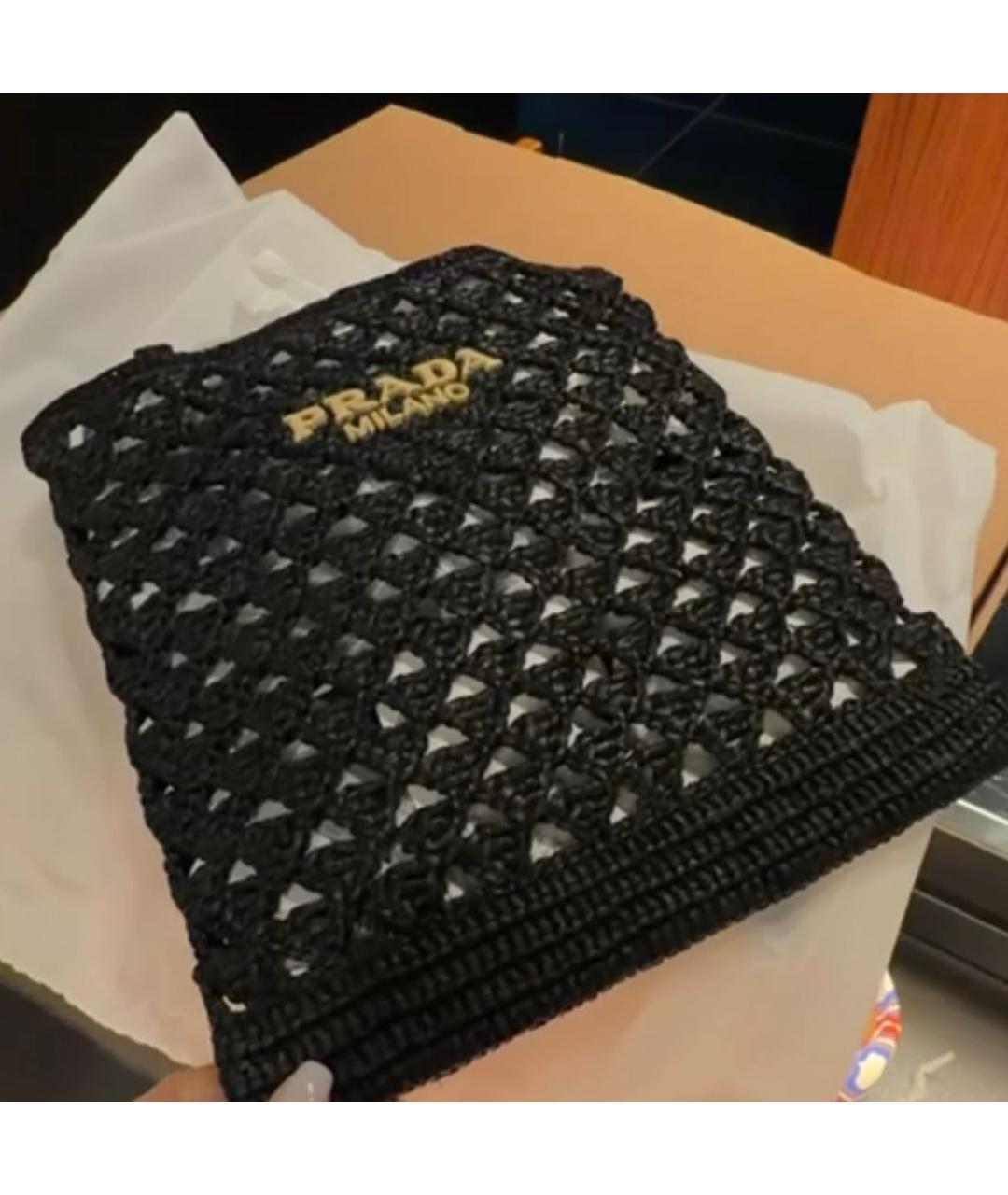 PRADA Черная пелетеная сумка тоут, фото 5