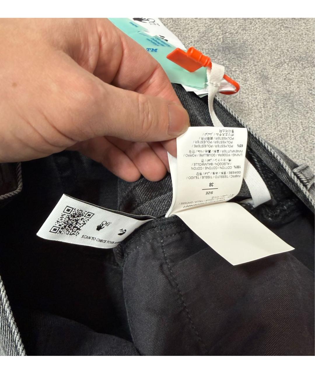 OFF-WHITE Антрацитовые хлопко-полиэстеровые прямые джинсы, фото 4