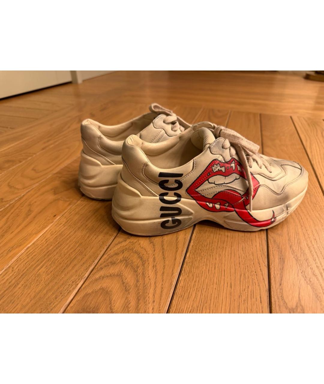 GUCCI Бежевые кожаные кроссовки, фото 2