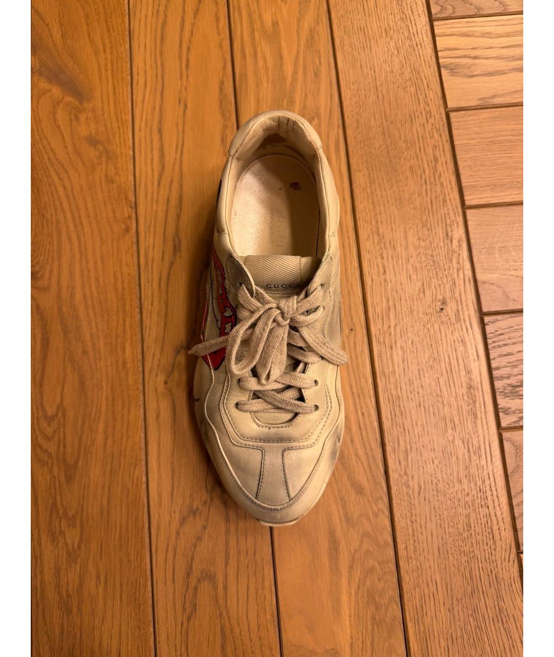 GUCCI Бежевые кожаные кроссовки, фото 7