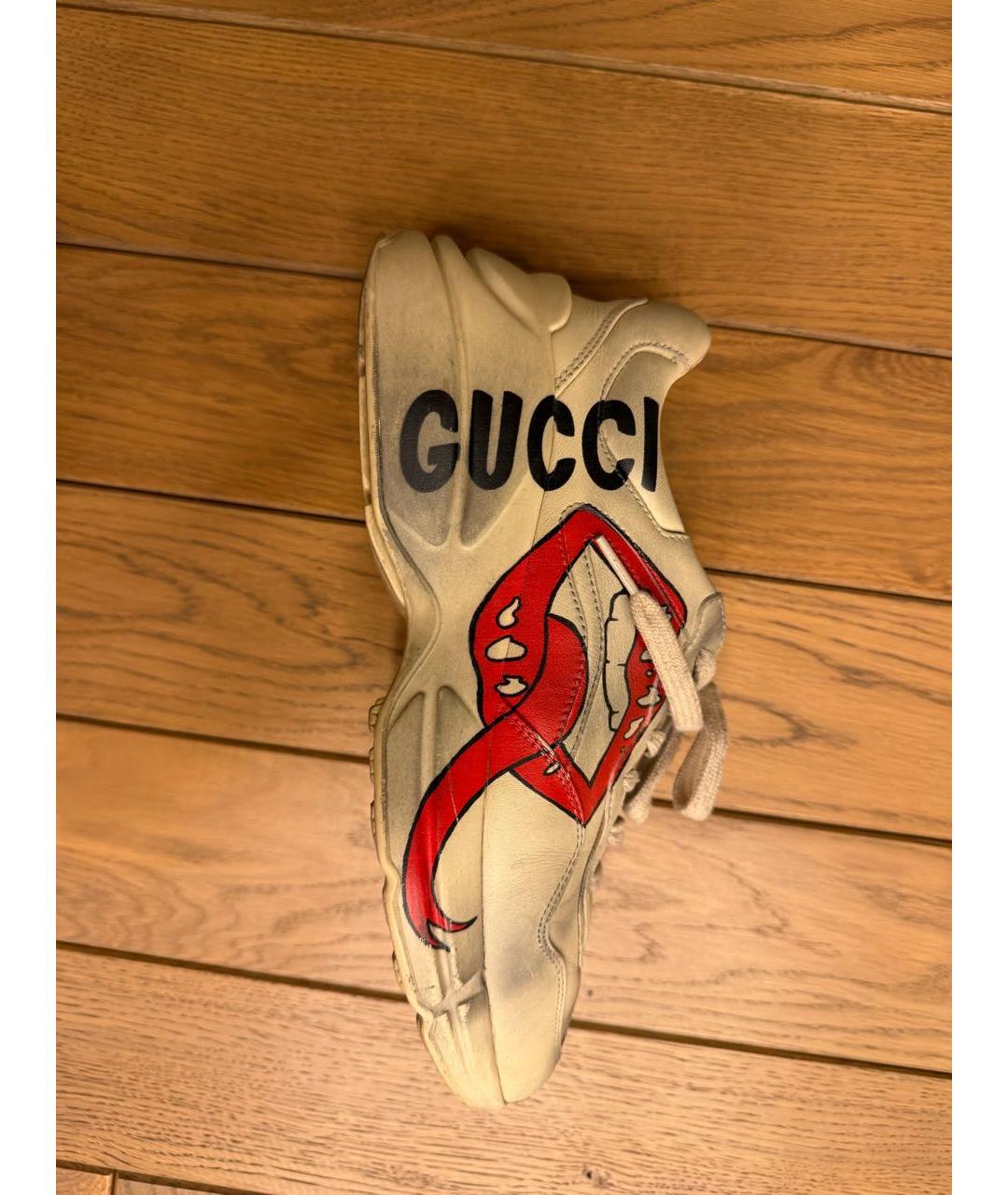 GUCCI Бежевые кожаные кроссовки, фото 8