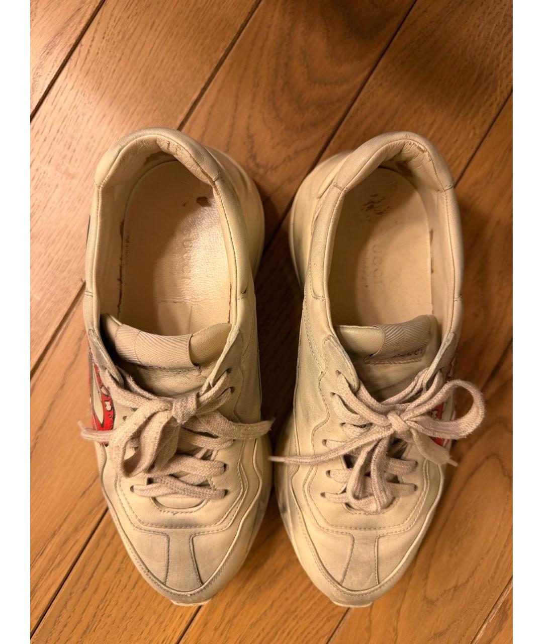 GUCCI Бежевые кожаные кроссовки, фото 3
