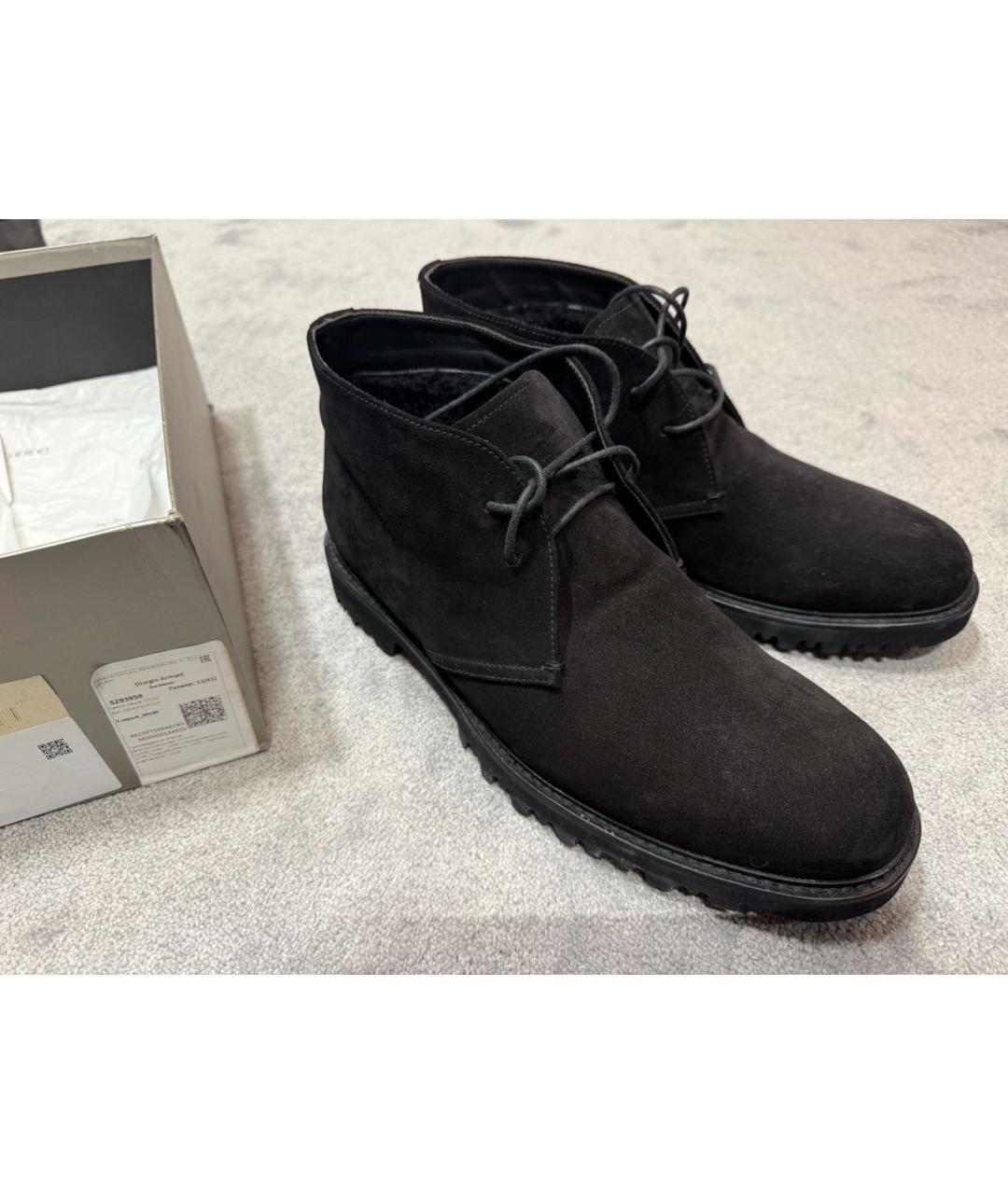 GIORGIO ARMANI Антрацитовые замшевые высокие ботинки, фото 5
