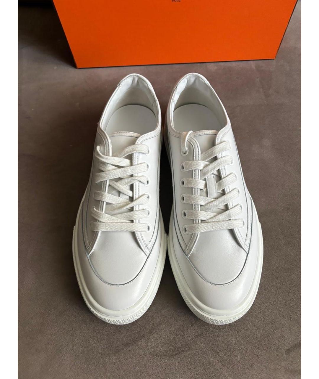 HERMES Белые кожаные кеды, фото 2