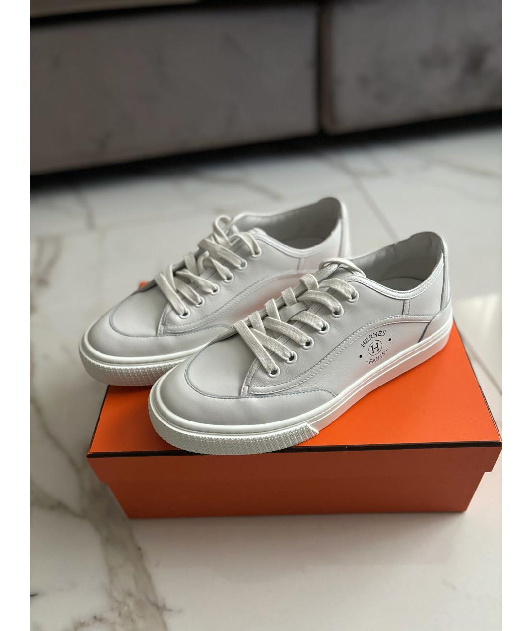 HERMES Белые кожаные кеды, фото 7