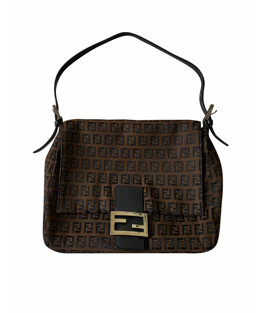 FENDI Коричневая тканевая сумка с короткими ручками, фото 10