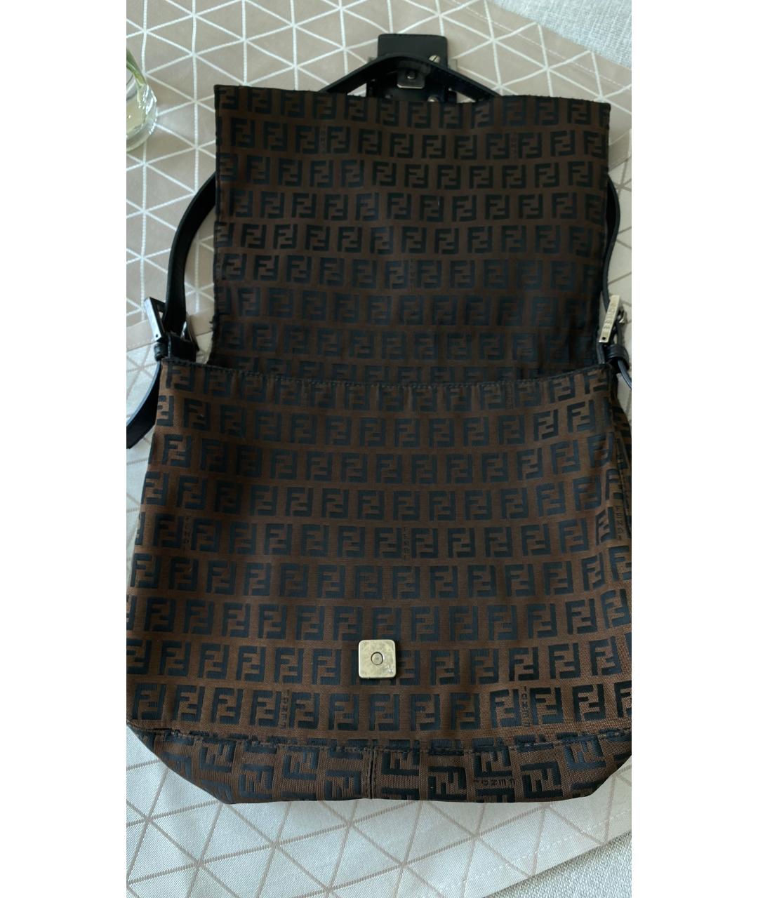 FENDI Коричневая тканевая сумка с короткими ручками, фото 8